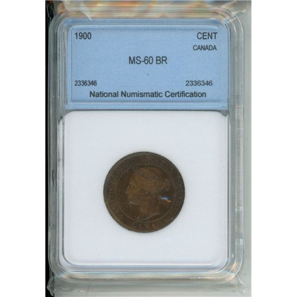 1900 graded ms-60 br queen victoria one cent