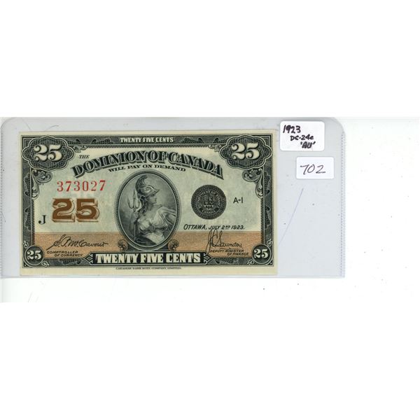 1923 almost uncirculated Dominion of Canada shinplaster