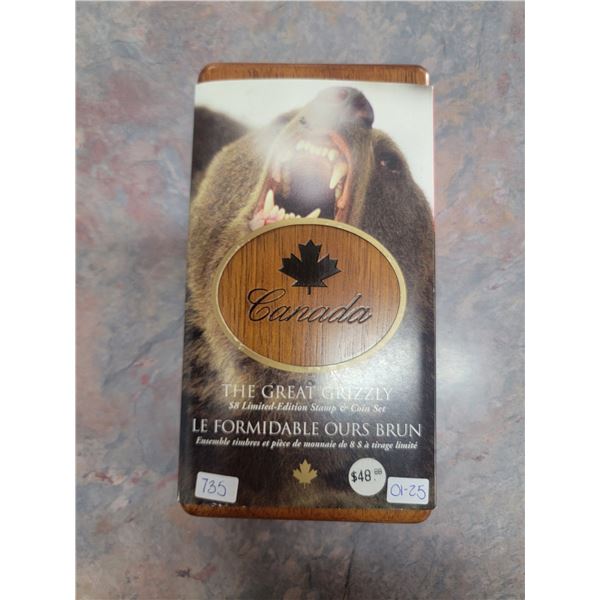 the great grizzly $8 limited edition sta,p and coin set