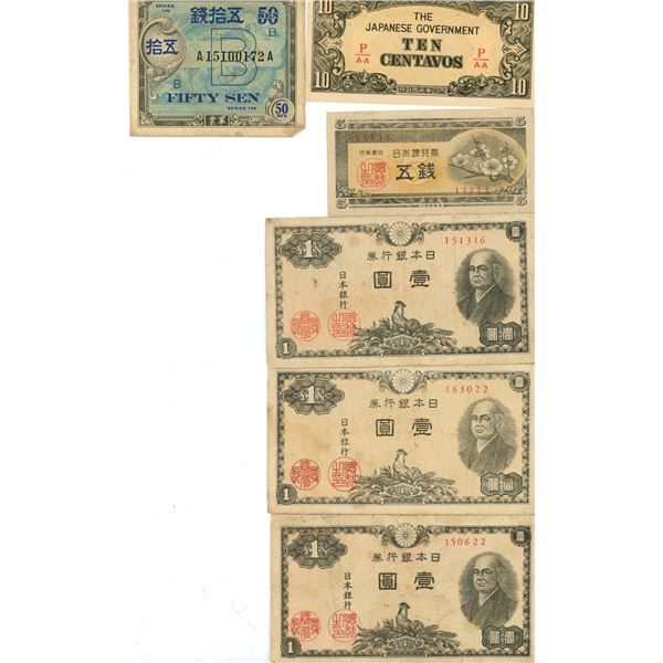 Fifty sen, ten centauos, 5 sen, lyenx3