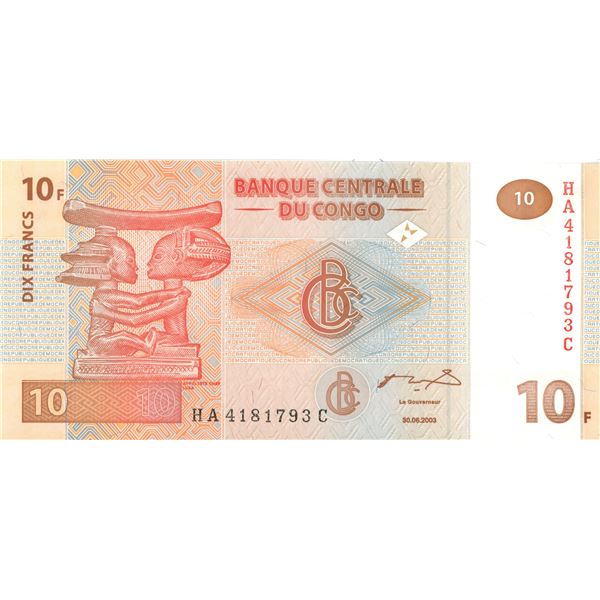 Congo 10 F bill