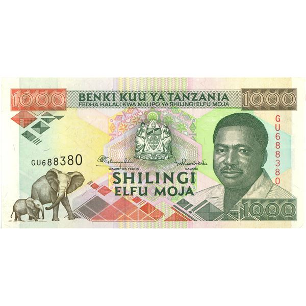 Bank of tanzria 1000 shilligs bank note
