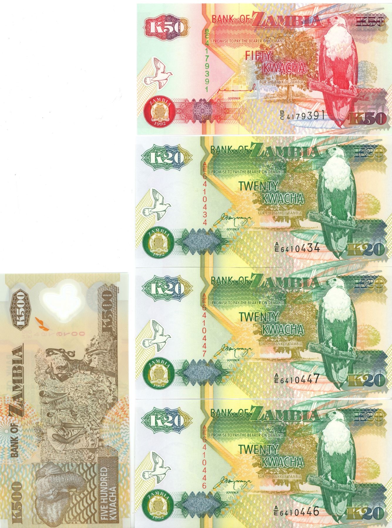 3 twenty kwacha seq+ fifty kwacha+ five hundred - Schmalz Auctions