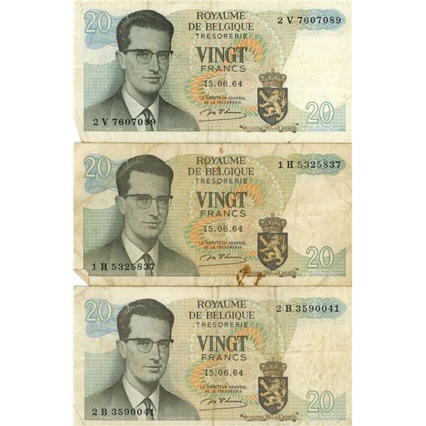 Beigium 1964 20 vingi francs x3