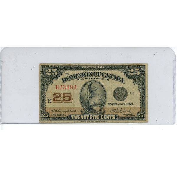 1923 Dominion of Canada 25 cent shinplaster