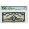 Image 1 : 1922 $50 issue Quebec National bank Specimen bill - CCC graded, Gem UNC 65