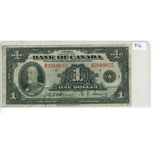 1935 Bank of Canada $1 bill
