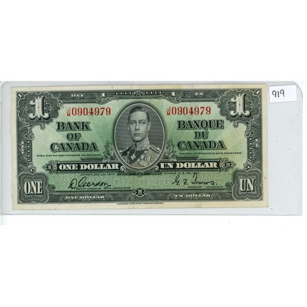1937 Bank of Canada $1 bill
