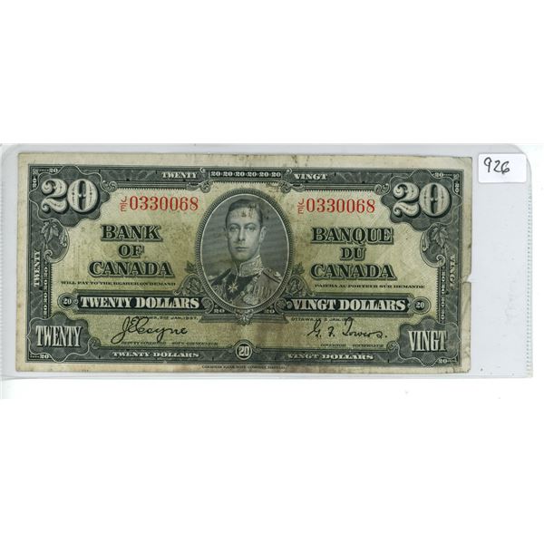 1937 Bank of Canada $20 bill