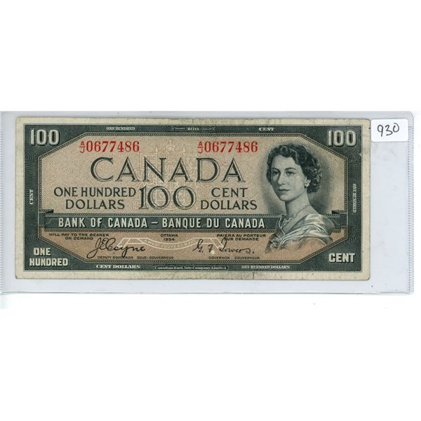 1954 Canadian $100 bill