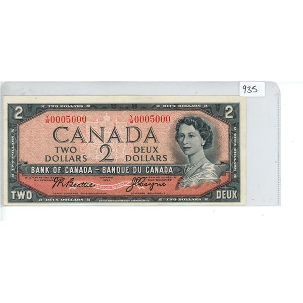1954 Canadian $2 bill - low Radar Serial #