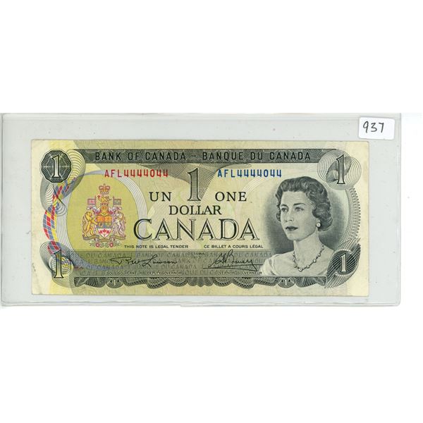 1973 Canadian $1 bill - Radar Serial #