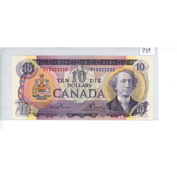 1971 Canadian $10 bill - Radar Serial #