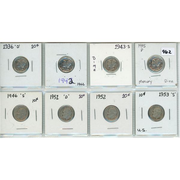 8 USA dimes 1936-1953 various years