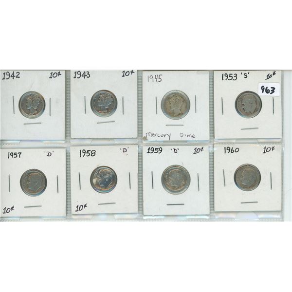 8 USA dimes 1942-1960 various years