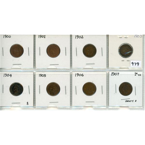 8 indian head cents 1900-1907
