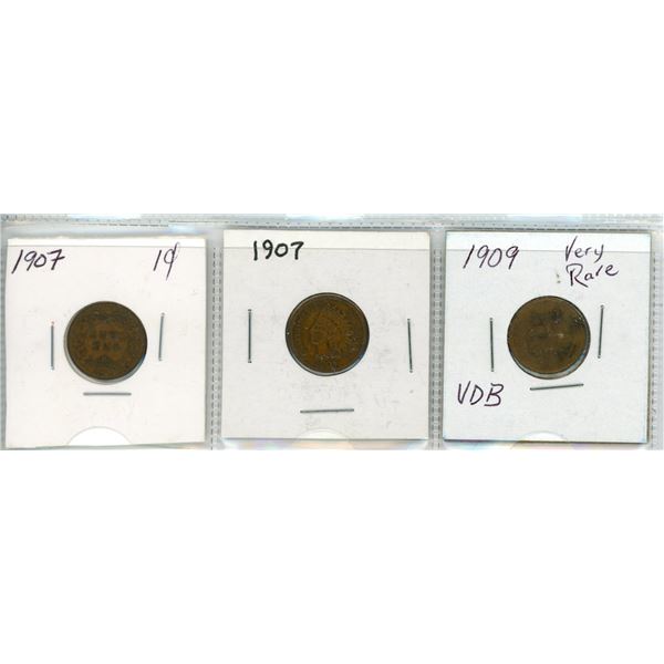 3 USA cents - 2x 1907, 1x 1909 (RARE)