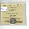Image 1 : 1902H ICCS Graded - Canadian Five Cent - Small H - VF20