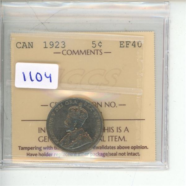 1923 ICCS Graded - Canadian Five Cent - EF40
