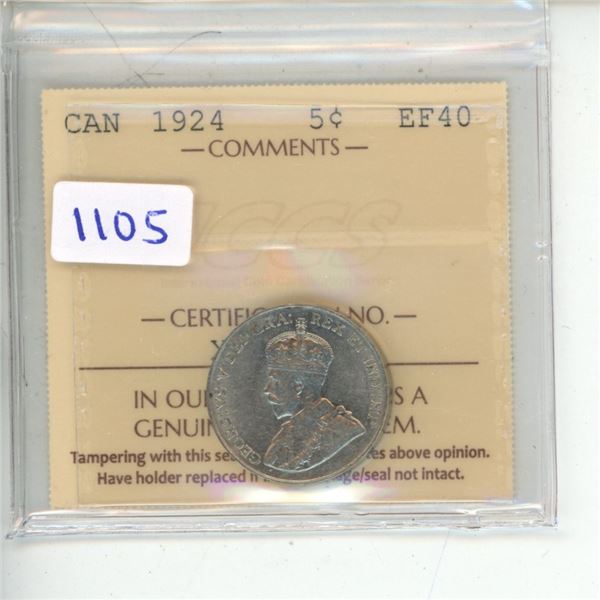 1924 ICCS Graded - Canadian Five Cent - EF40