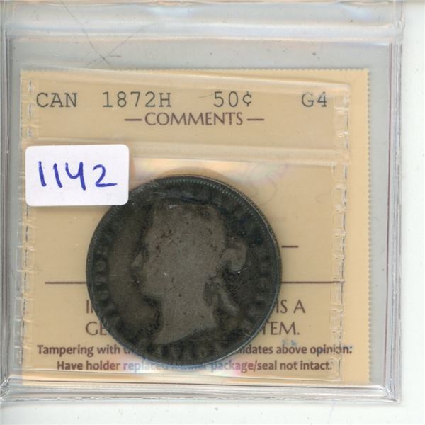 1872H ICCS Graded - Canadian Fifty Cent - G4