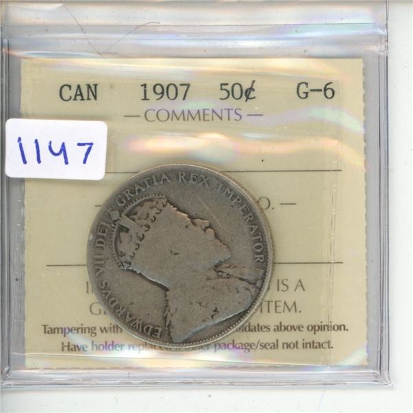 1907 ICCS Graded - Canadian Fifty Cent - G6