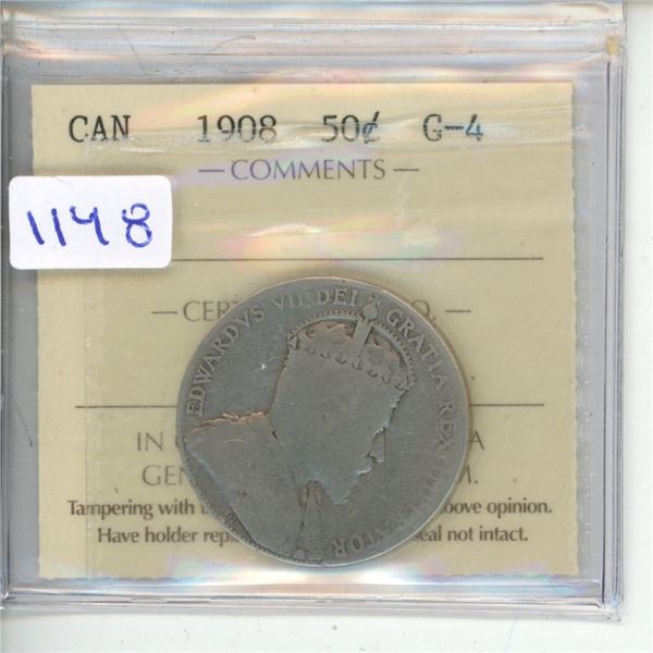 1908 ICCS Graded - Canadian Fifty Cent - G4