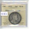 Image 1 : 1910 ICCS Graded - Canadian Fifty Cent - Edwardian Leaves - VG8