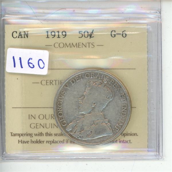 1919 ICCS Graded - Canadian Fifty Cent - G6