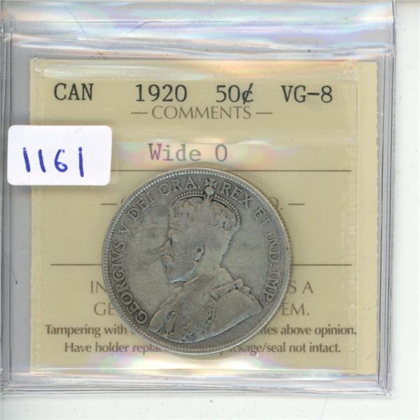 1920 ICCS Graded - Canadian Fifty Cent - Wide 0 - VG8