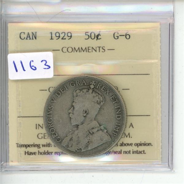 1929 ICCS Graded - Canadian Fifty Cent - G6