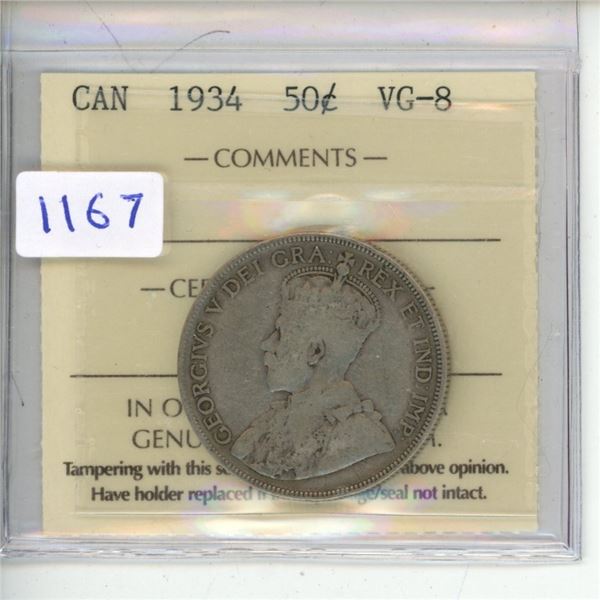 1934 ICCS Graded - Canadian Fifty Cent - VG8