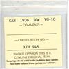 Image 3 : 1936 ICCS Graded - Canadian Fifty Cent - VG10