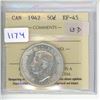 Image 1 : 1942 ICCS Graded - Canadian Fifty Cent - EF45