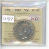 Image 1 : 1949 ICCS Graded - Canadian Fifty Cent - Narrow Date - EF40