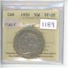 Image 1 : 1950 ICCS Graded - Canadian Fifty Cent - Half Design - VF20