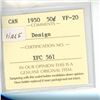 Image 3 : 1950 ICCS Graded - Canadian Fifty Cent - Half Design - VF20