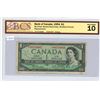 Image 1 : 1954 BCS Graded - One Dollar Asterick Canadian Bank Note - VG10