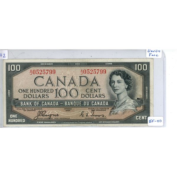 1954 Bank of Canada - One Hundred Dollar Bank Note - Devil's Face