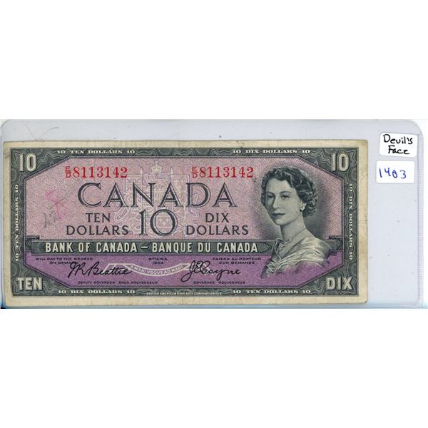 1954 Bank of Canada - Ten Dollar Bank Note - Devil's Face