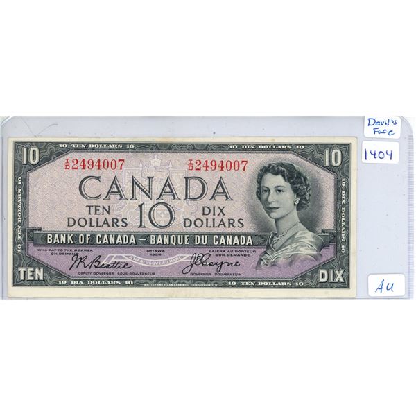 1954 Bank of Canada - Ten Dollar Bank Note - Devil's Face