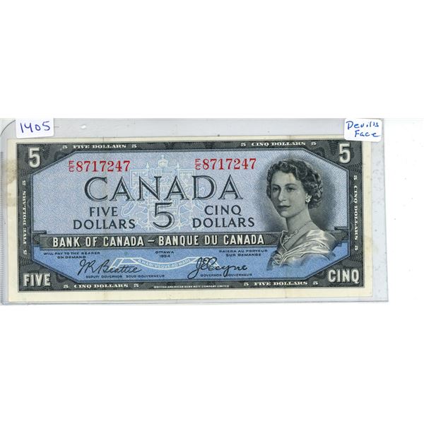 1954 Bank of Canada - Five Dollar Bank Note - Devil's Face