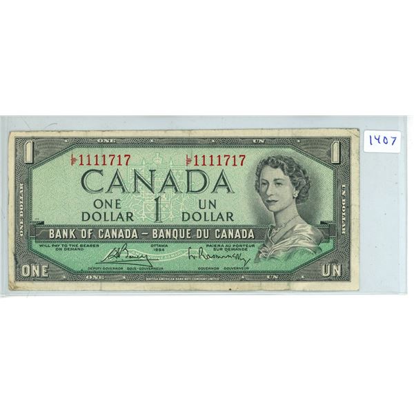 1954 Bank of Canada - One Dollar Bank Note - 2 digit