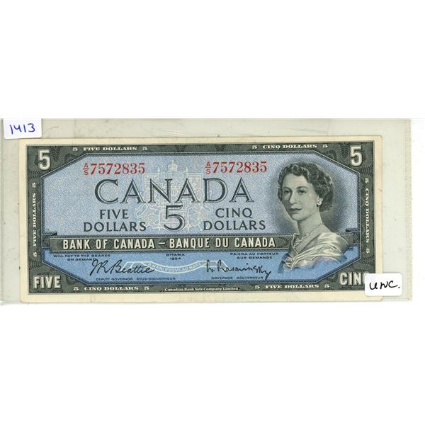 1954 Bank of Canada - Five Dollar Bank Note