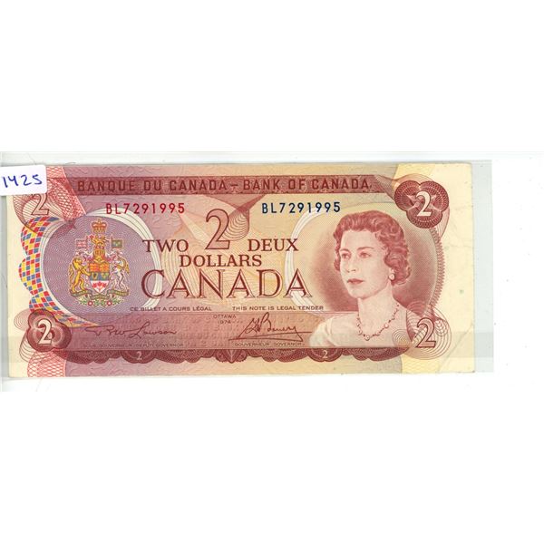 1974 Bank of Canada - Two Dollar Bank Note