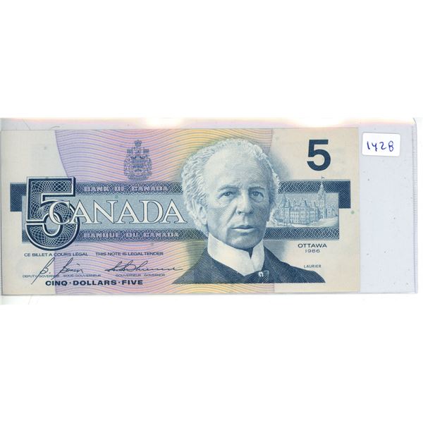 1986 Bank of Canada - Five Dollar Bank Note
