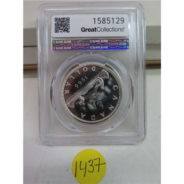 1966 canadian large beads silver graded $1 coin