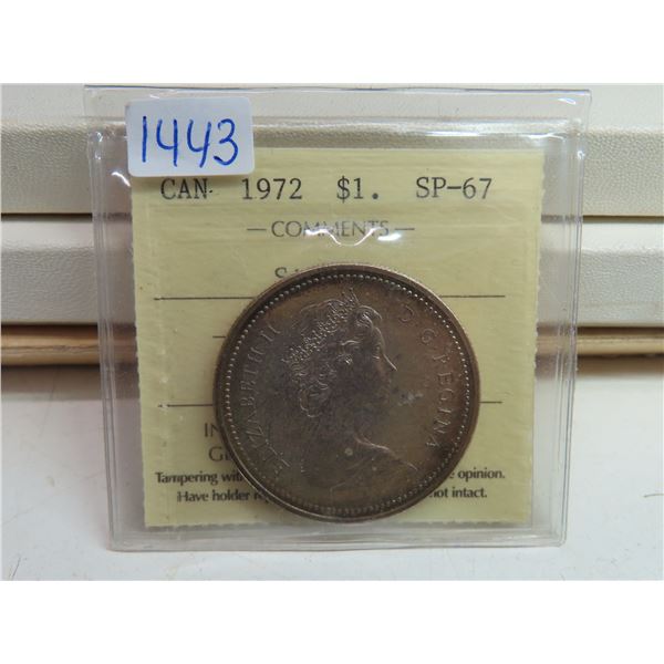 1972 canadian silver ICCS $1 coin Sp-67