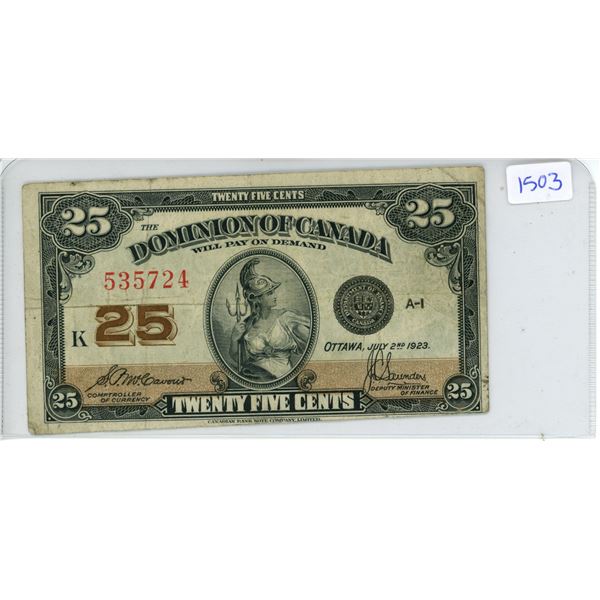1923 Dominion of Canada 25¢ Shinplaster