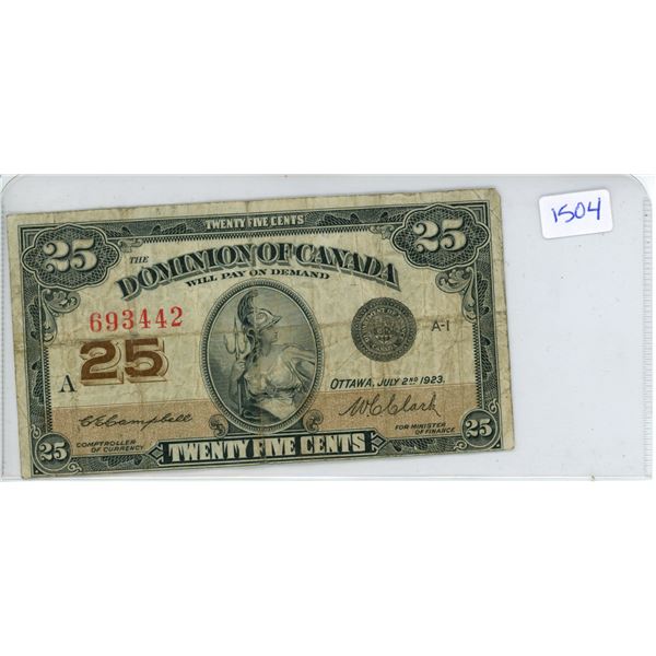 1923 Dominion of Canada 25¢ Shinplaster